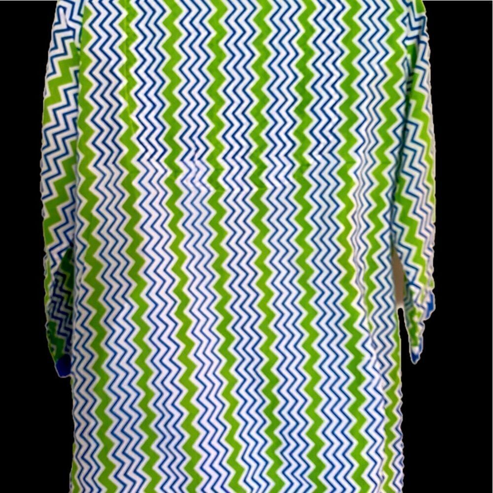 Gretchen Scott Tunic V Neck Shirt - S green /white/blue , cotton quarter sleeve - Picture 3 of 5